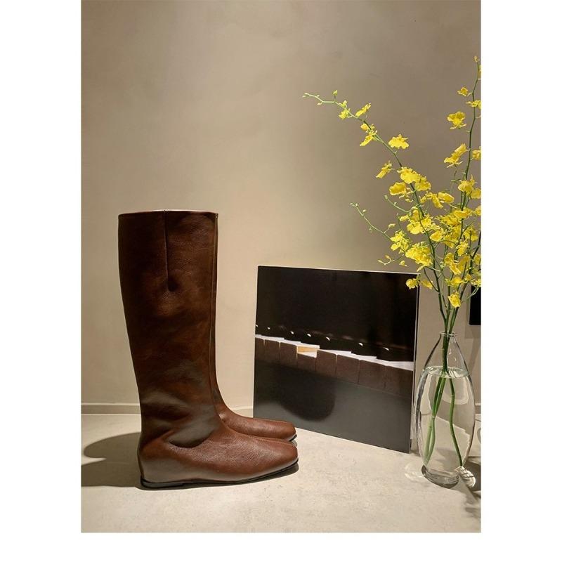 New Autumn and Winter Shoes: Versatile Square-toed Flat Mid-calf Boots