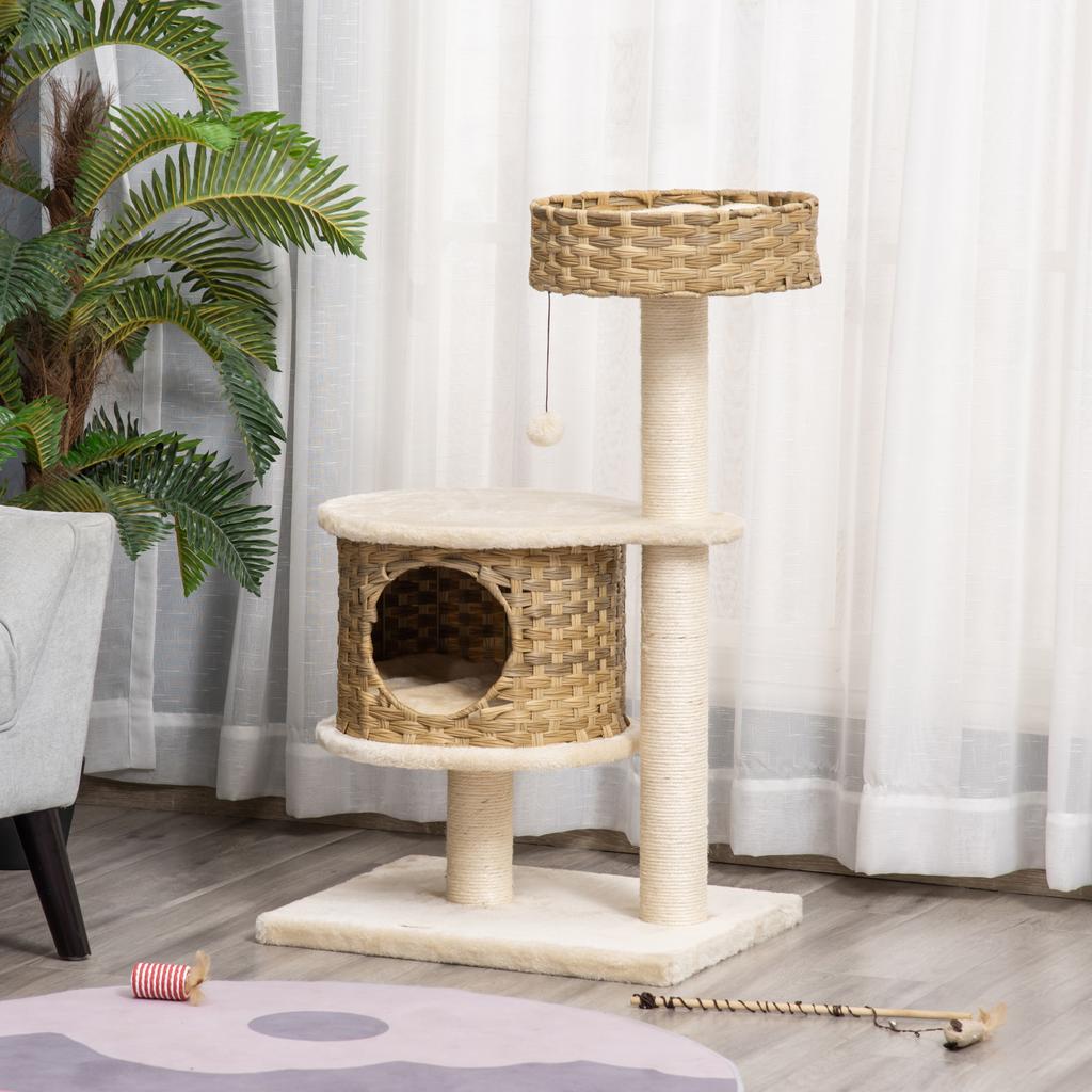Cat Tree 95 Cm Cat Tower with Cave, Play Ball, Sisal Posts, Large Platform, Multi-Level Cat Scratching Tree, Climbing Tree, for Cats Under 5 Kg