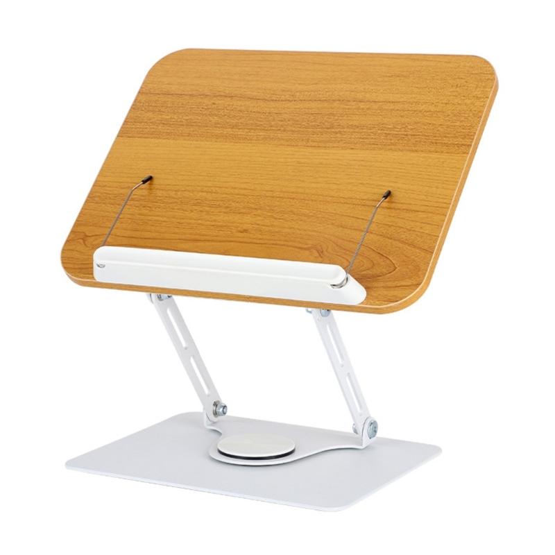 Reading Books Holder Desktop Book Laptop Stand with 360 Degree Rotating Base Wooden Panel Page Clip Foldable Angled