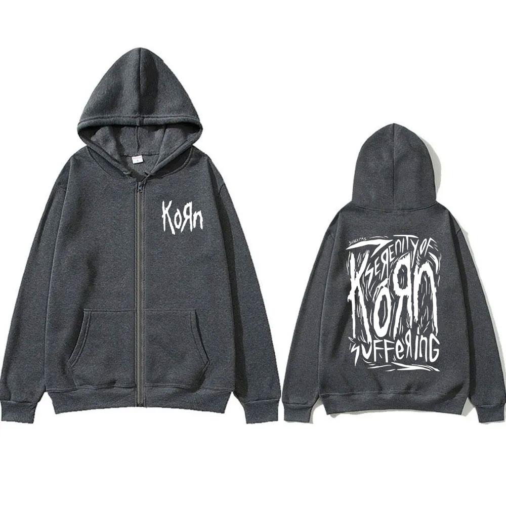 Rock Band Korn Reißverschluss Hoodie Herren Damen Vintage Gothic Übergroße Jacke Musik Print Sweatshirt Männlich Fleece Baumwolle Reißverschluss Hoodie