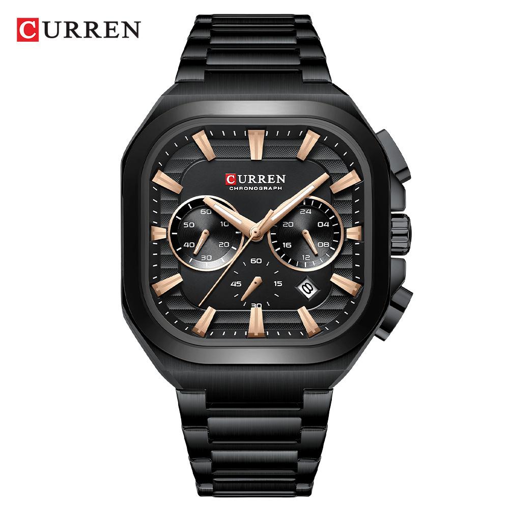 CURREN Chronograph Quartz Watch Square Stainless Steel Band Calendar Watch Business Men's Luminous Wristwatch Waterproof 8496