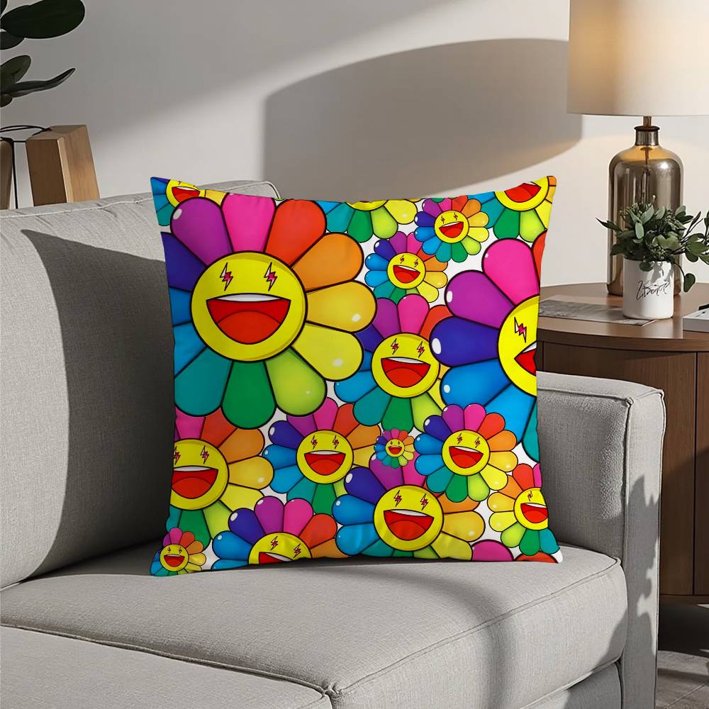 Design Art Kawaii Flowers Pillow Case Square Double‑Sided Print Cushion Case For Sofa Home Bedchamber Decor Gift