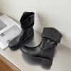 Fashion Autumn Winter Women Western Ankle Boots Fashion Slip On Thick Heel Shoes Ladies Elegant Pleated Short Booties
