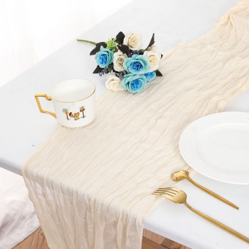 Bohemian Dreamy Bali Yarn Crepe Pleated Table Runner Tablecloth