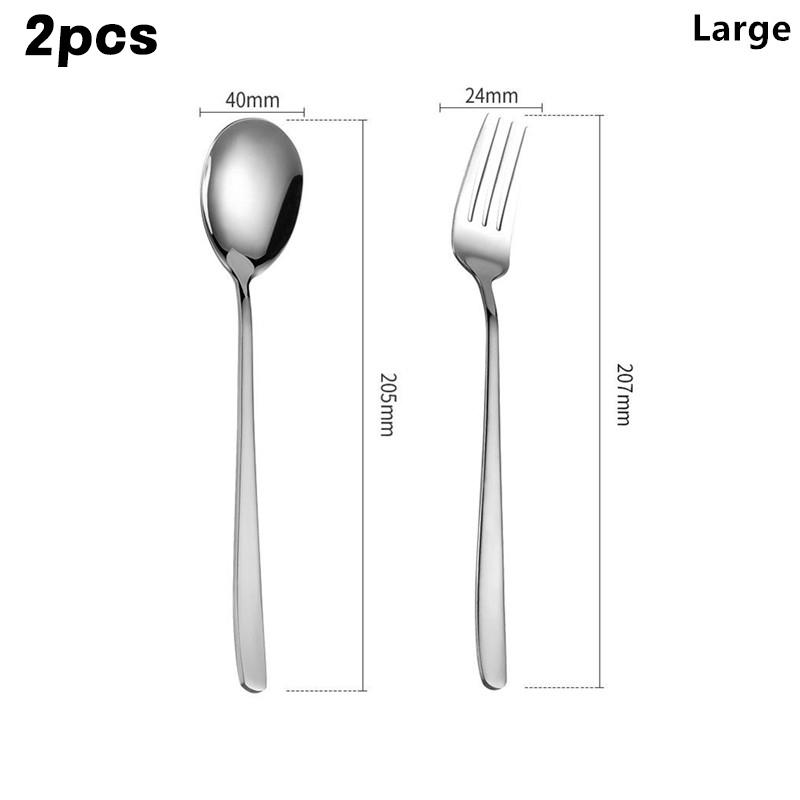 2Pcs Stainless Steel Golden Silver Fork Spoon Fork Spoon Heat-Insulated Long Handle Stirring Dessert Spoons Kitchen Gadgets