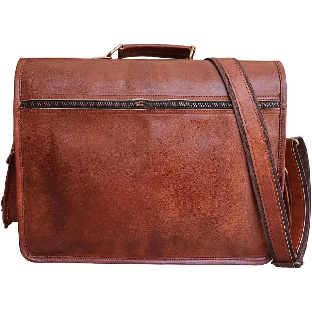 Men's Leather Vintage Dark Brown Messenger Shoulder Laptop Bag Briefcase