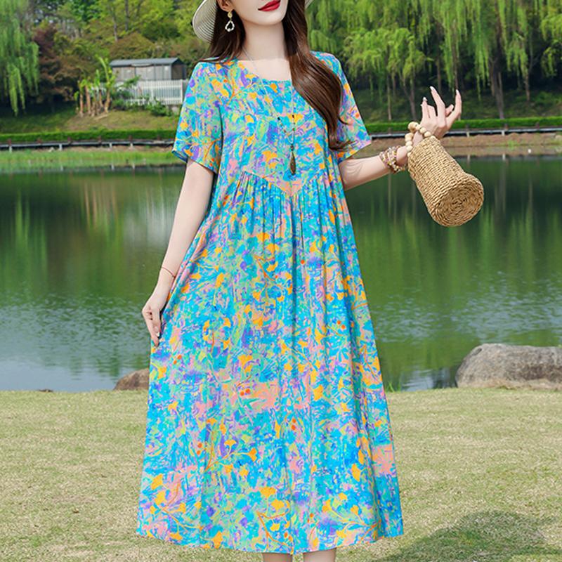 

Casual Summer Dresses for Women Vintage Clothes Loose Short Sleeve Plus Size Elegant Long Dress 5XL