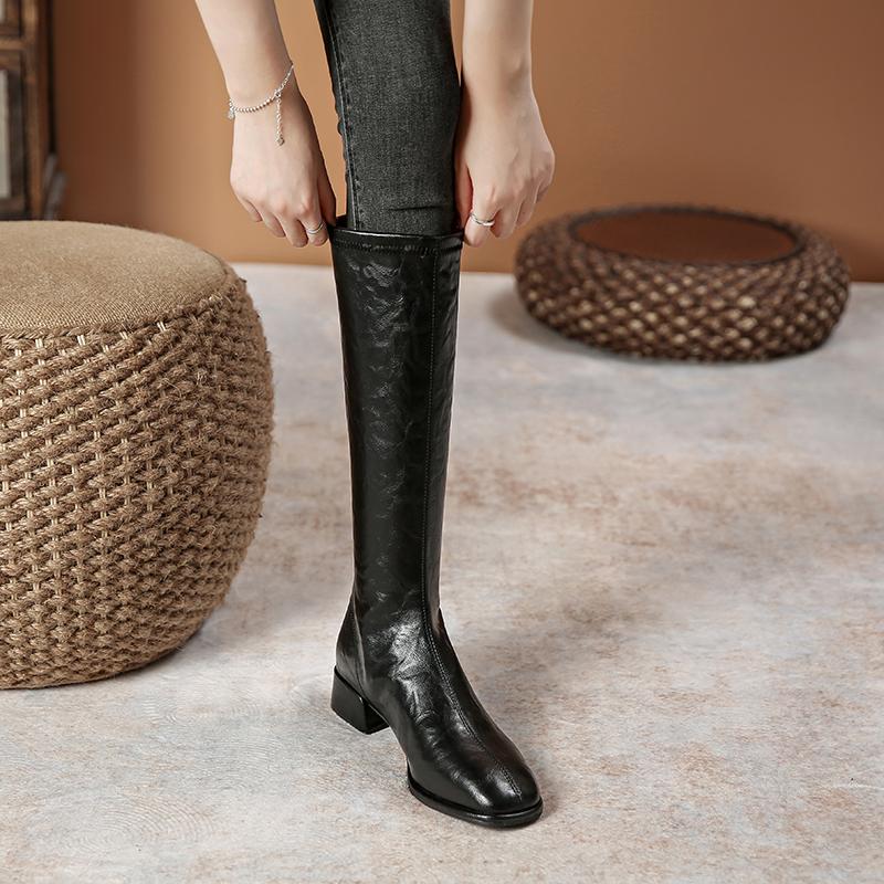 Módní dámské boty Čtvercová špička Čtvercový podpatek 2024 Nové podzimní zimní boty pro dámy Protiskluzové Outdoor Jednobarevné Dámské boty