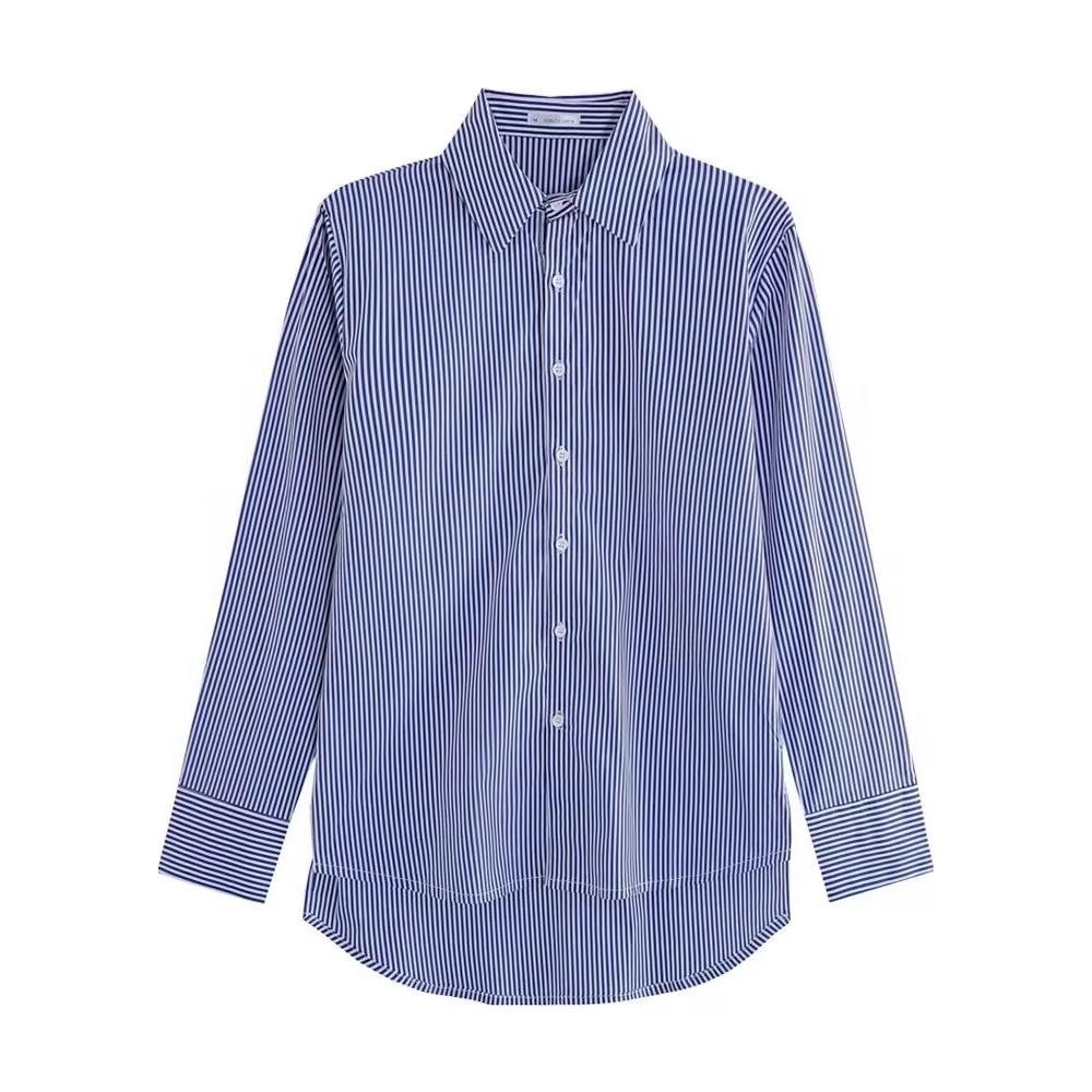 Bluze de primăvară toamnă clasice cu dungi Cămașă pentru femeie cu mâneci lungi cu lanternă guler largi Bluse topuri