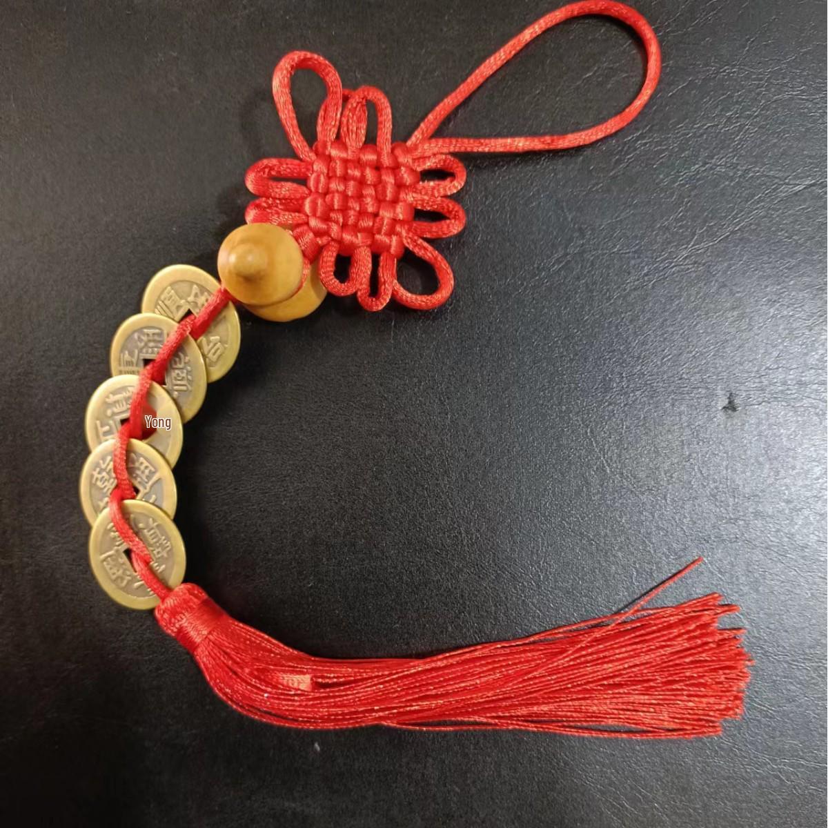 Thickened Pure Brass Five Emperors Coin Gourd Pendant with Chinese Knot