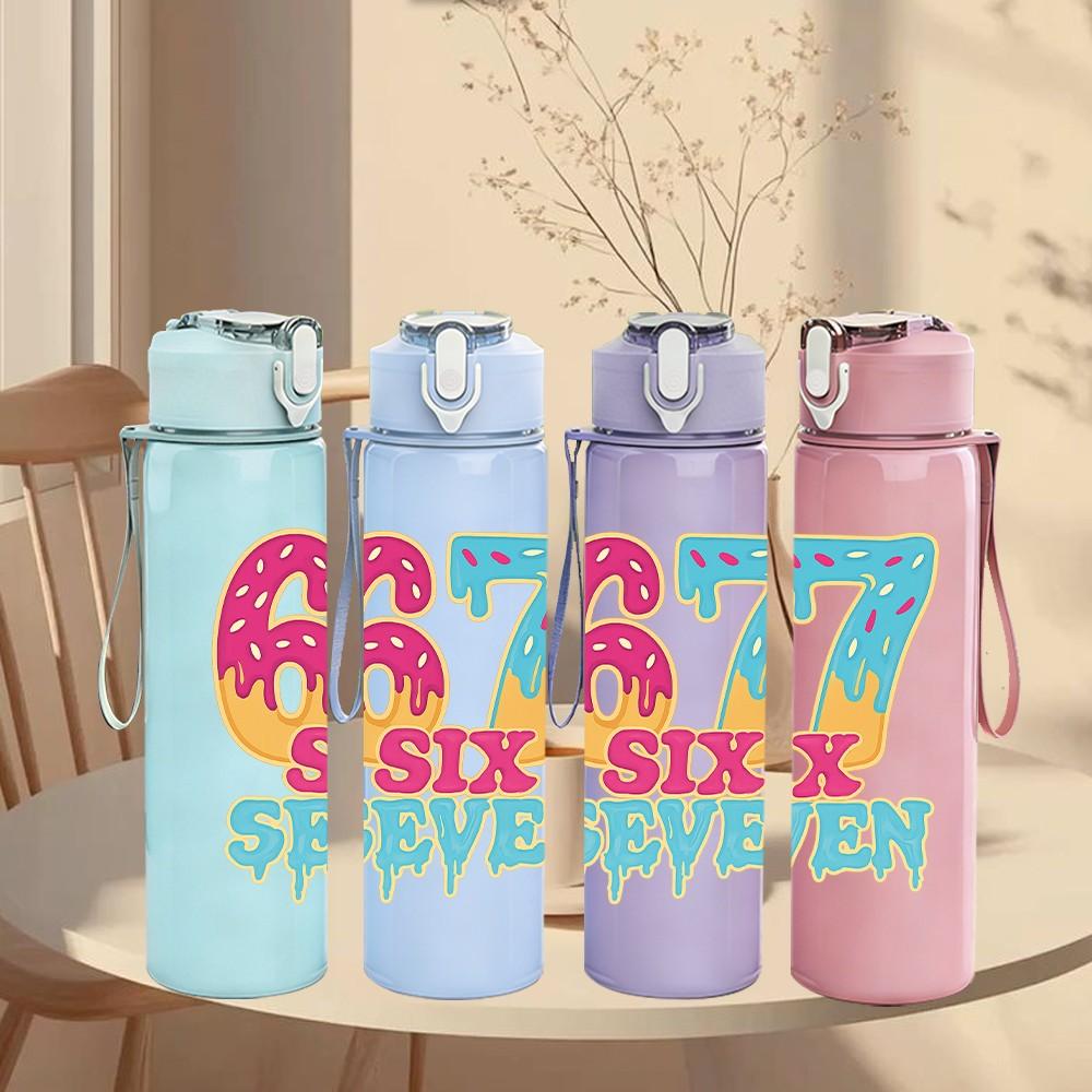 1PC 67 Six Seven Colorful Letter 750ml Color Plastic Sports Water Bottle Leakproof Flip Straw Lid Suitable for Sports Office Home Use