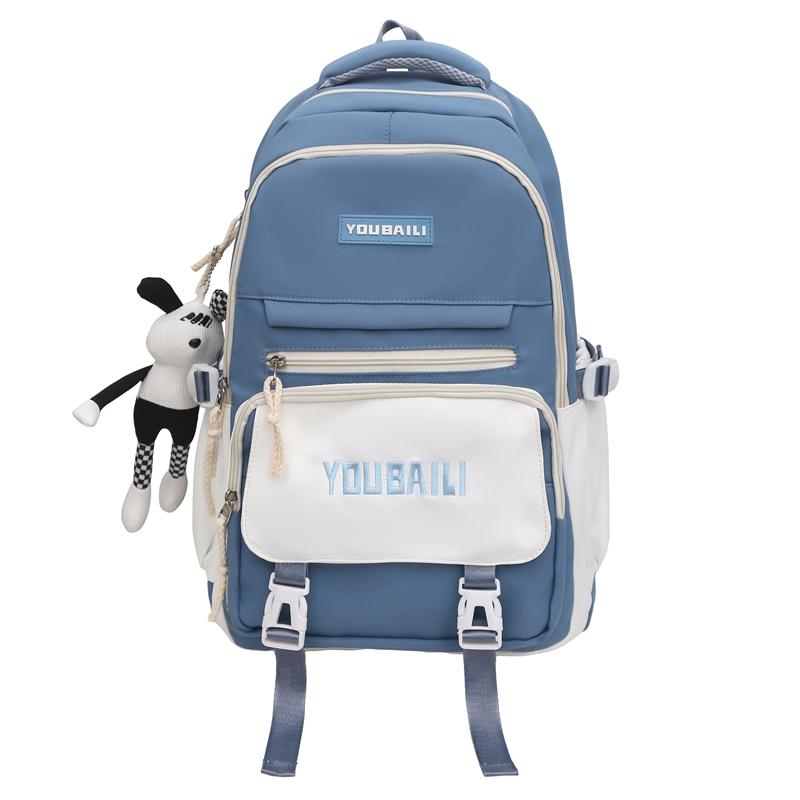 Women Contrast Color Stitching Backpack High School Students Schoolbag Men Large Capacity Backpack