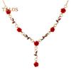 3 Pcs/Set Red Rose Jewelry Set Floral Theme Romance Vintage France Style Valentines Day Mothers Day Present Earrings Adjustable Rhinestone Necklace