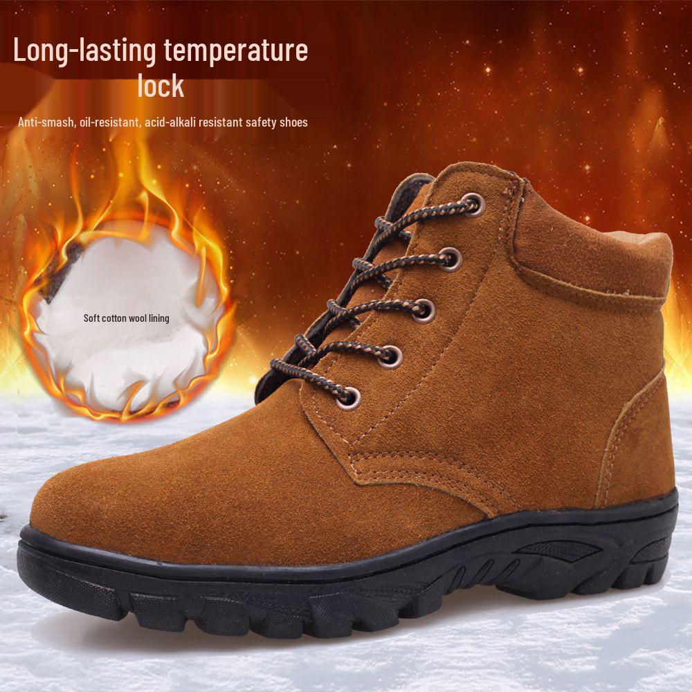 Fleecegefütterte Wildleder-Rindsleder-Arbeitsschuhe: Bruchsicher, Kältebeständig, Ölbeständig, Rutschfest Mittelhoher Schutz