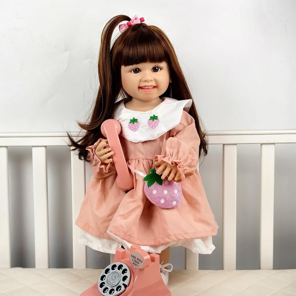 55 CM/22 Inch Realistic Smile Reborn Baby Dolls Girl Full Silicone Vinyl Body Newborn Doll Toy Birthday XMAS Easter Gifts