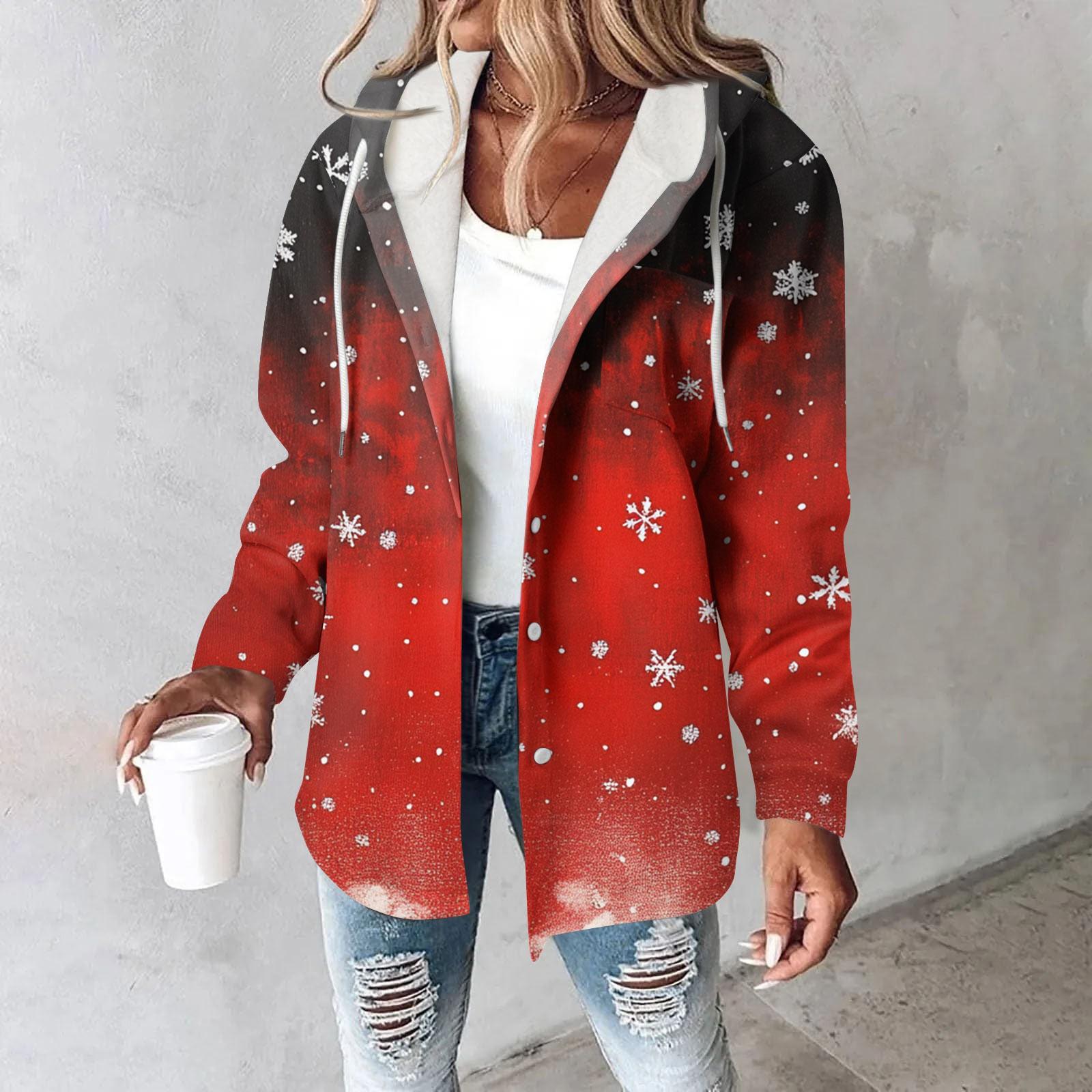 

Жіноче пальто Повсякденна і модна композитна товста і тепла куртка з принтом і капюшоном XXXL червоний