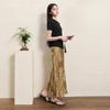 SanCai New Chinese Style Jacquard A-Line Maxi Skirt