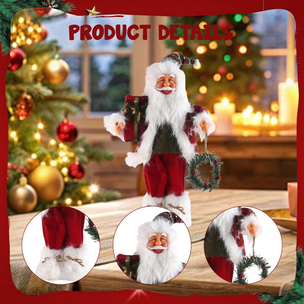 Santa Claus Figurine Christmas Doll Toy Adornment Traditional Standing Figure Xmas Decor for