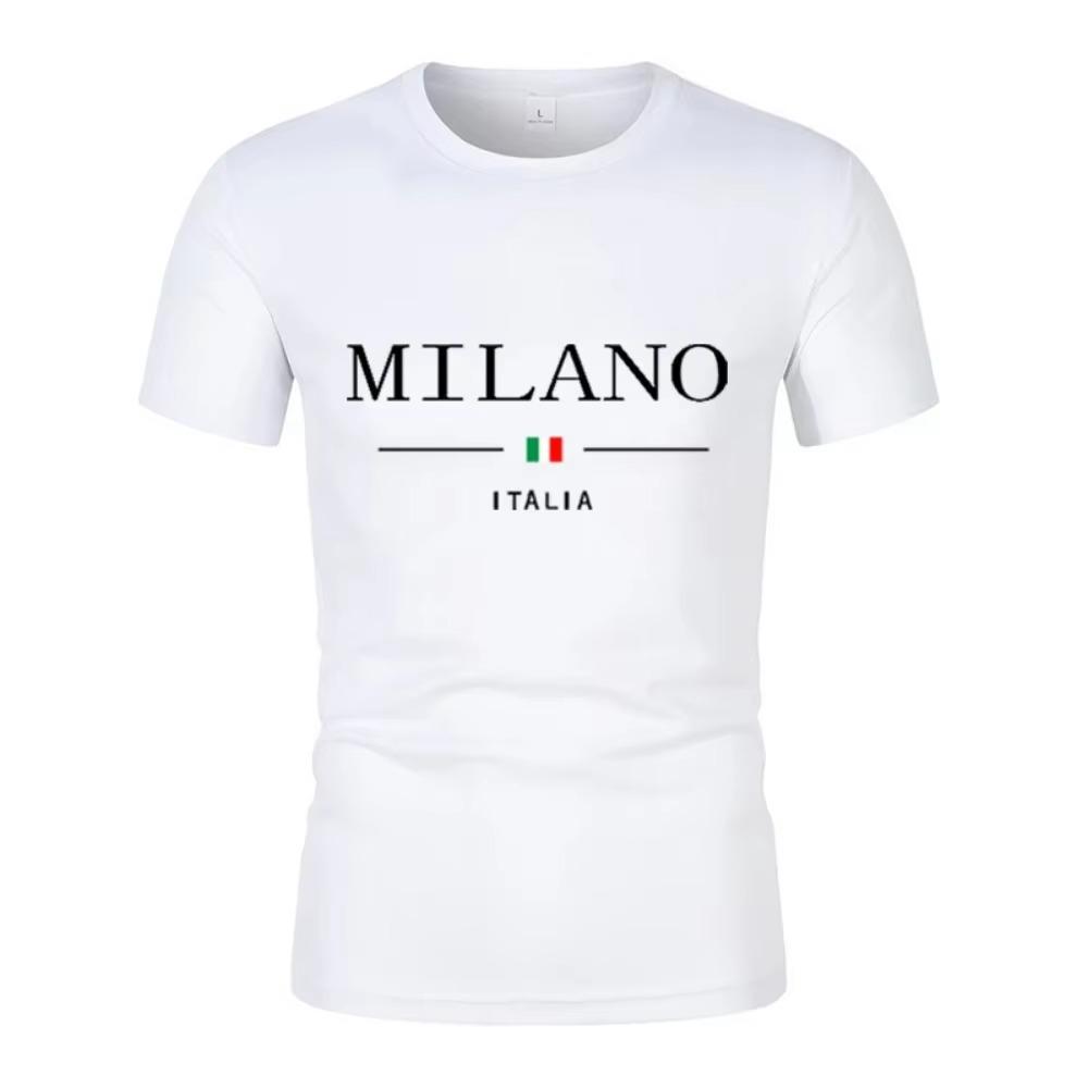 2024 Summer Fashion Milan Letter Print Men's Short Sleeve T-Shirt Casual Loose Quick-Drying Harajuku Street Jogging Sports Top