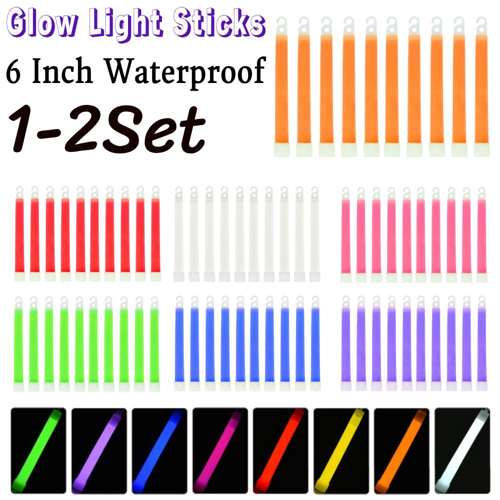 1-2Set Glow Sticks Waterproof 6 Inch Concert Party Outdoor Emergency Light Stick with Hook Non-toxic Hiking Camping Equipment