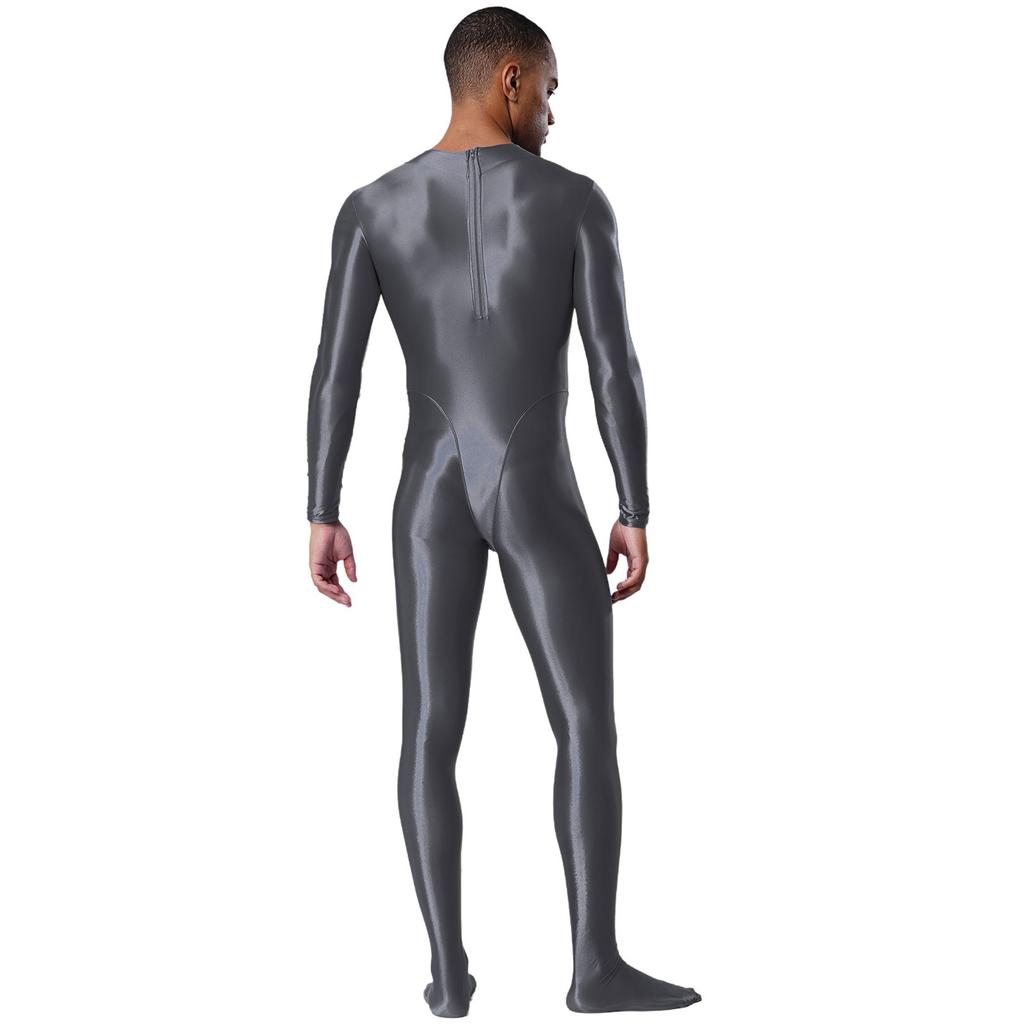 Pánský průhledný body s rolákem, dlouhým rukávem, s chodidly, jednodílný overal, lesklý, klubový, oblečení na spaní