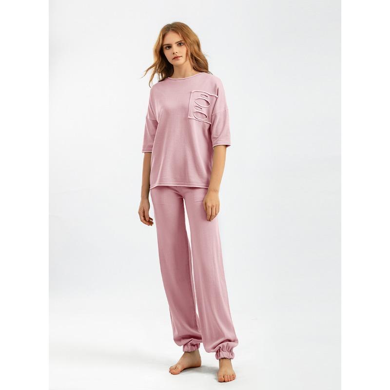 Summer Women's Knitted T-shirt Suit Plus Size Ice Silk Fashion Short-sleeved Top Trousers Casual Two-piece Set