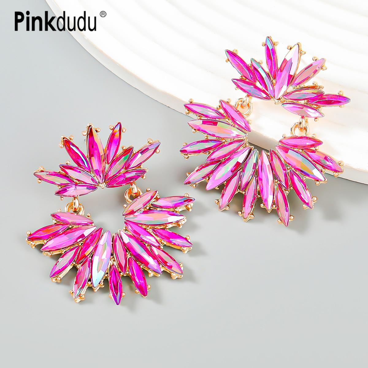 

Pinkdudu модные красивые цветные серьги-капли со стразами, новые круглые висячие серьги с цветком для женщин, ювелирные изделия, подарки PD1064