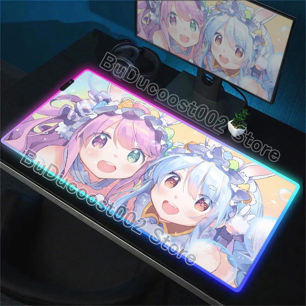 RGB Glowing Hololive Usada Pekora Mousepad Laptop Anime Girl Kawaii Table Mat Non-Slip Office Keyboard Mouse Pad Large Mouse Mat