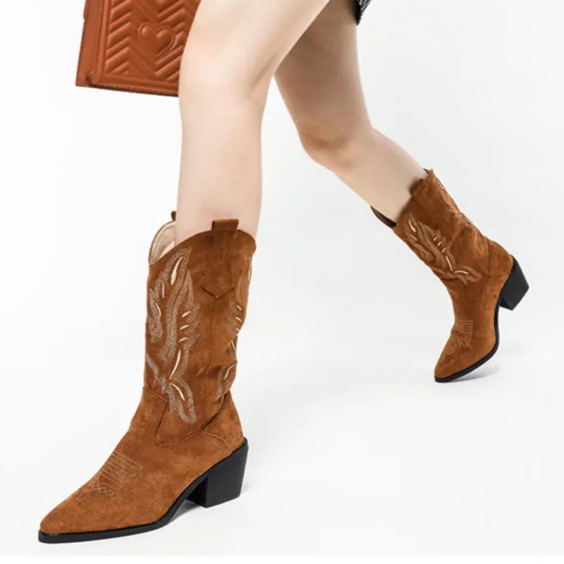 Women's Ankle Boots Casual Outdoor Slip-On Designer Shoes Trendy Totem Retro Pointed Chelsea Boots Low Heel Botas De Mujer 2024