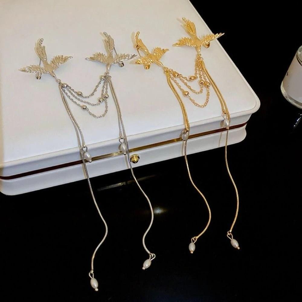 Vintage Phoenix Tassel Brooch Pearl Long Fringe Brooches Exquisite Chinese Style Brooch Pin  Women