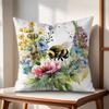 Watercolor beeflowers Cushion Cover Natural Linen Organic Fabric DoubleSided Printing Couch Pillow Covers Home Decor