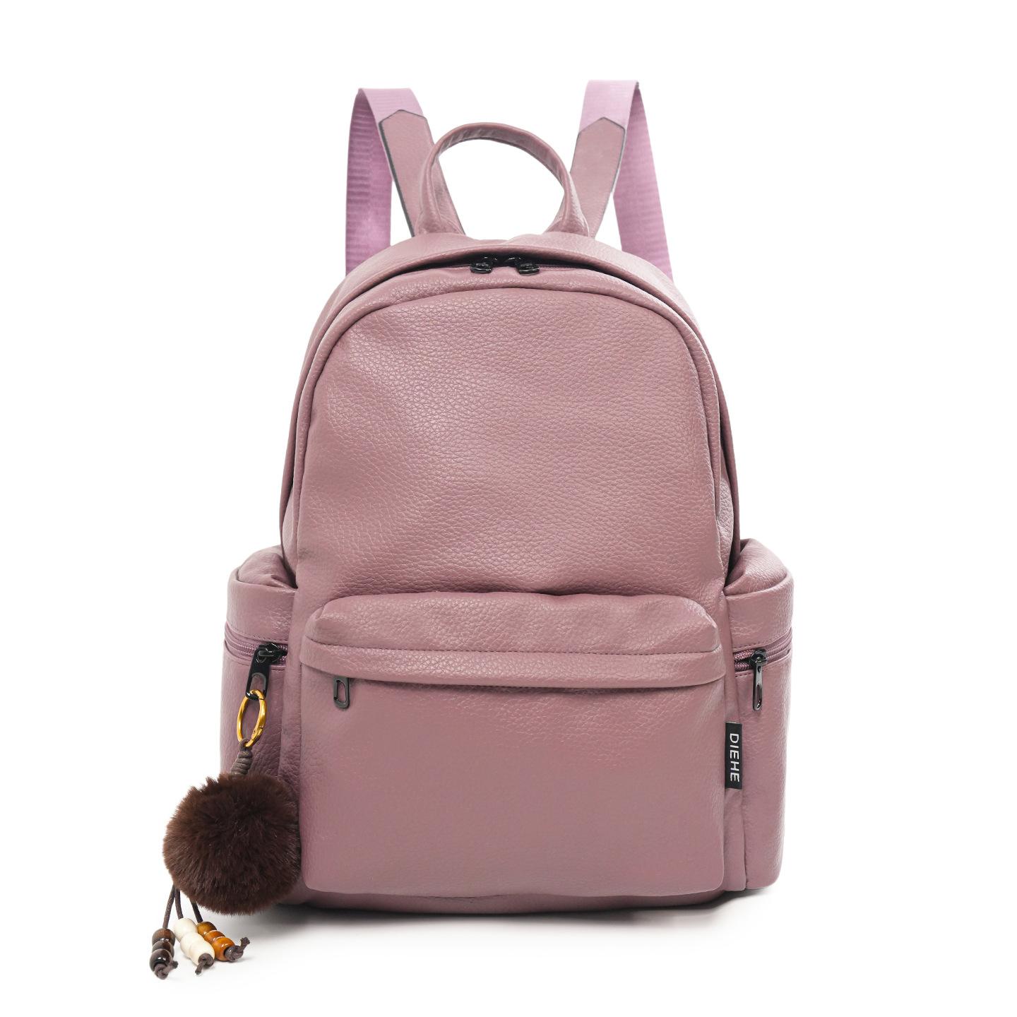 Litchi Pattern Minimalist Backpack for Women, Crossbody Backpack, Fashionable Retro Backpack, Women s PU Leather Large Capacity Handbag, Travel With hair ball фиолетовый