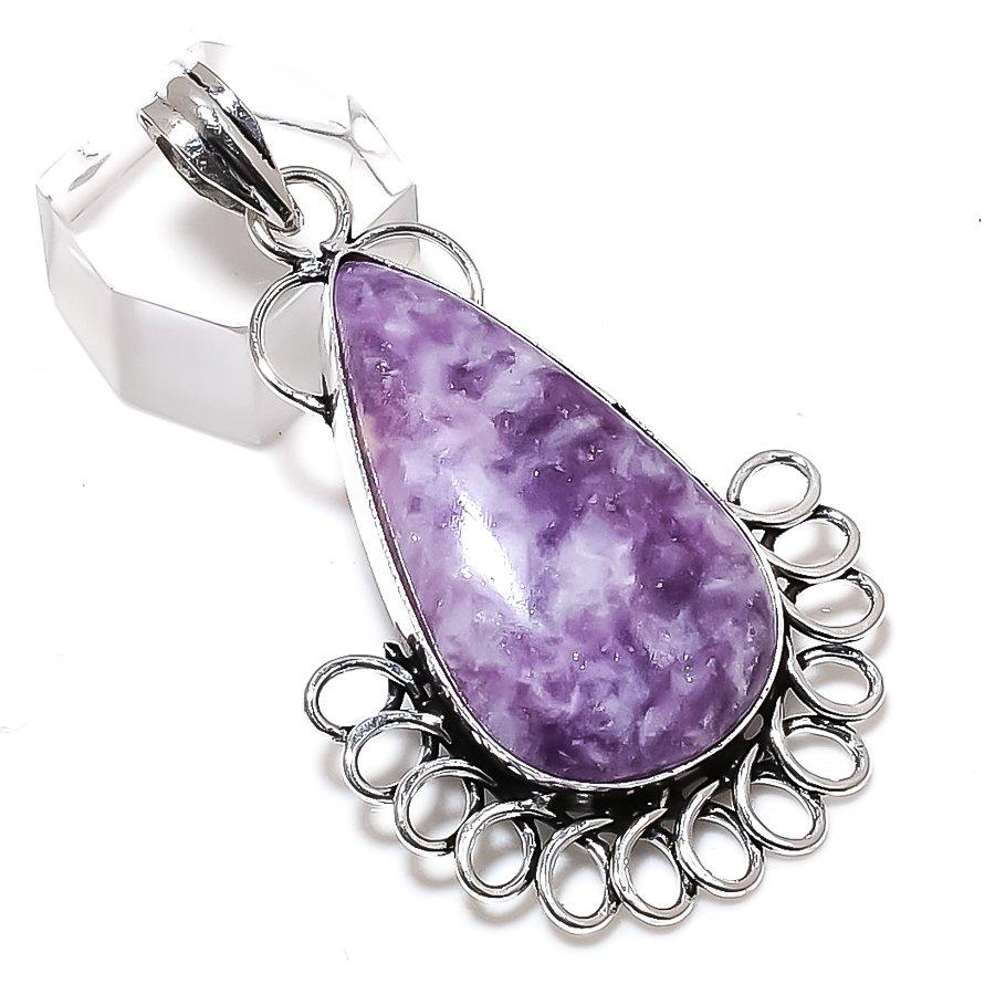 Lepidolite Stone Gemstone Handmade 925 Sterling Silver Gift Pendant 2.36" U3R61