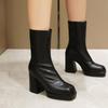 Damen Chunky Heel Quadratische Zehenpartie Knöchelhohe Stiefel Größe 40-47 Weite Passform Elegante Niedrig geschnittene Samtstiefel Herbst
