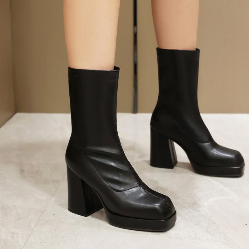 Damen Chunky Heel Quadratische Zehenpartie Knöchelhohe Stiefel Größe 40-47 Weite Passform Elegante Niedrig geschnittene Samtstiefel Herbst