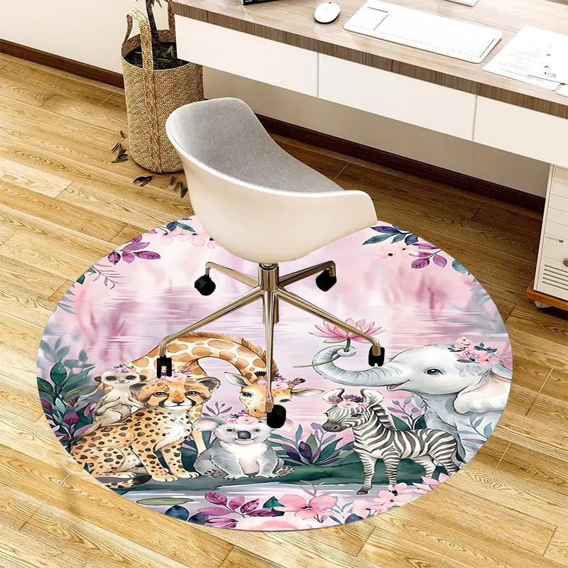 1PC Zoo Animal Non-Slip Floor Round carpet, Office, family, bedroom, Large Area Rug Indoor Rugs, Durable PolyesterH0354