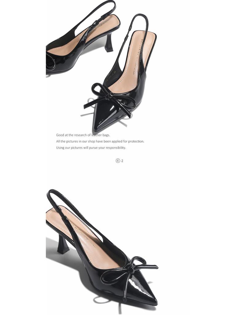 BEIJIANI Bow Pointed Stiletto Heel Closed-Toe Women's Single-Strap Sandals