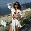 Shirt skirt European and American summer new vacation lazy solid color lace-up lapel hip shirt dress