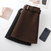 2025 Coffee Wool A-line High-waisted Slim-fitting Skirt for Petite Women’s Winter Collection