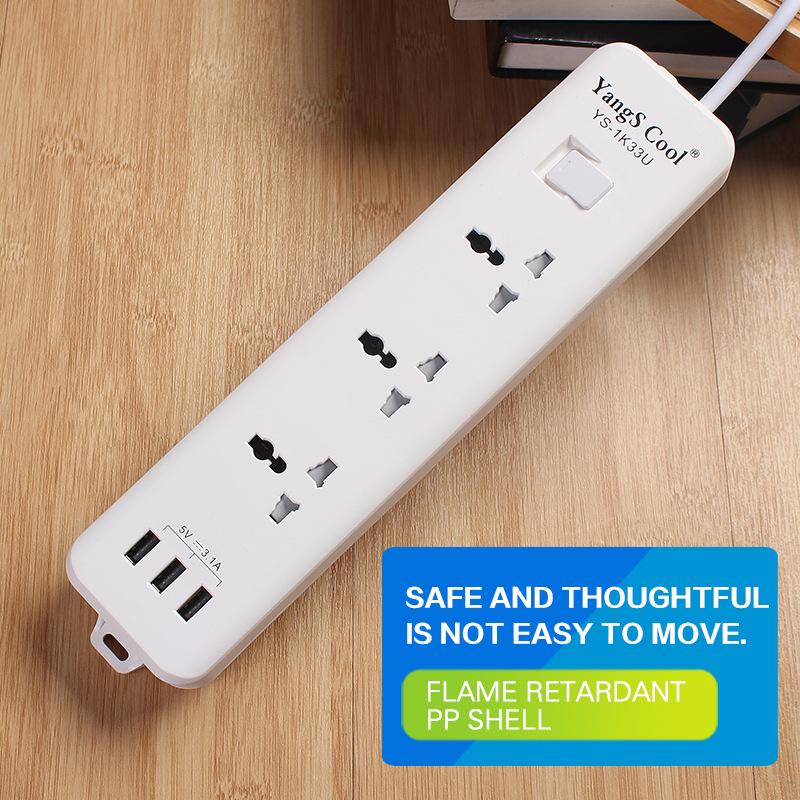 Multi-Standard Power Strip with USB: EU, US, DE, UK, Thai Compatibility