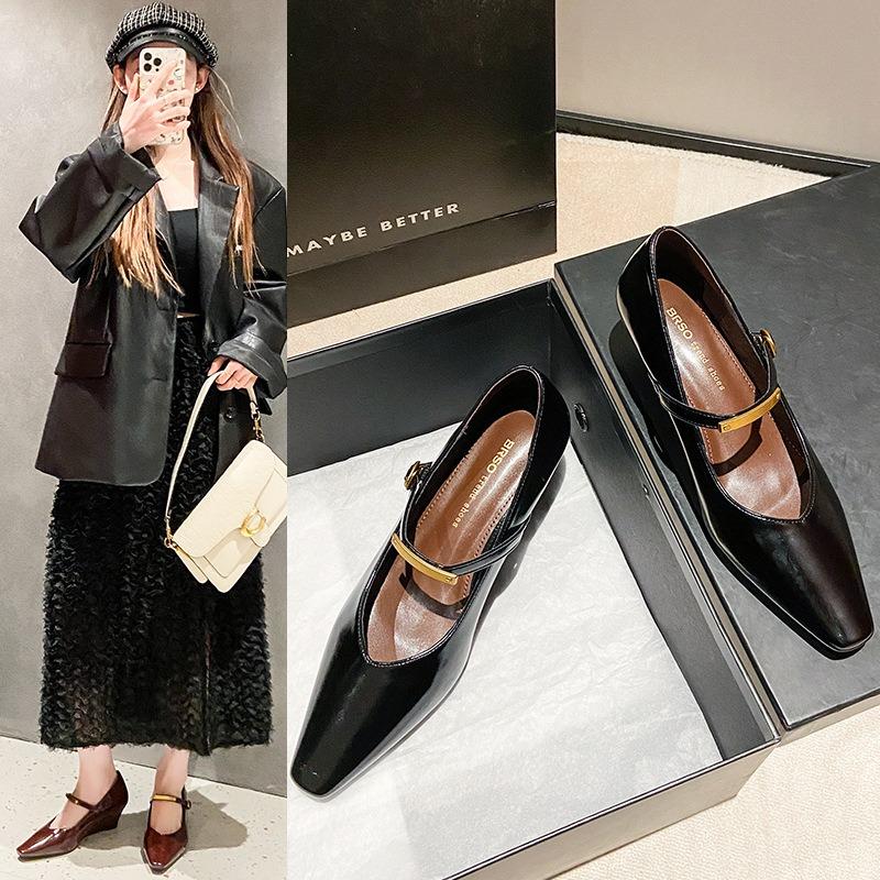 Temperament high-heeled single shoes children spring and autumn new pointed-toed wedge Mary Jane women's shoes with skirts