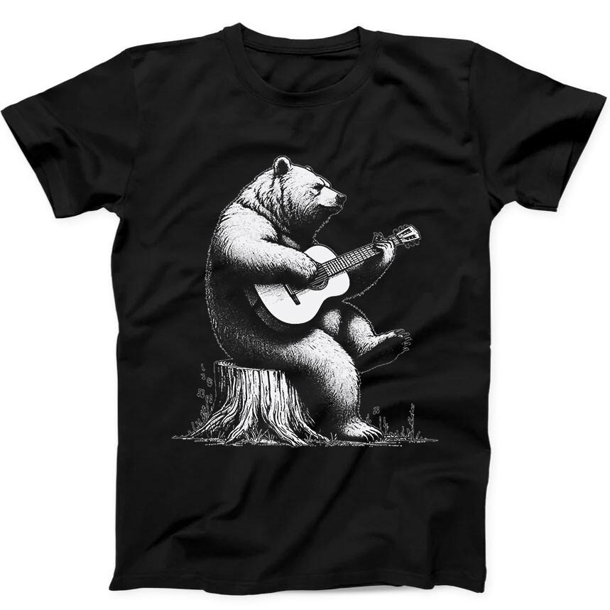 Bear Playing Guitar Night Best Seller Meme Funny Gift Tee Black T Shirt 312