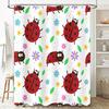 Bright Ladybug Shower Curtain 3D Printed Fabric Waterproof Bathroom Decor with Floral Print