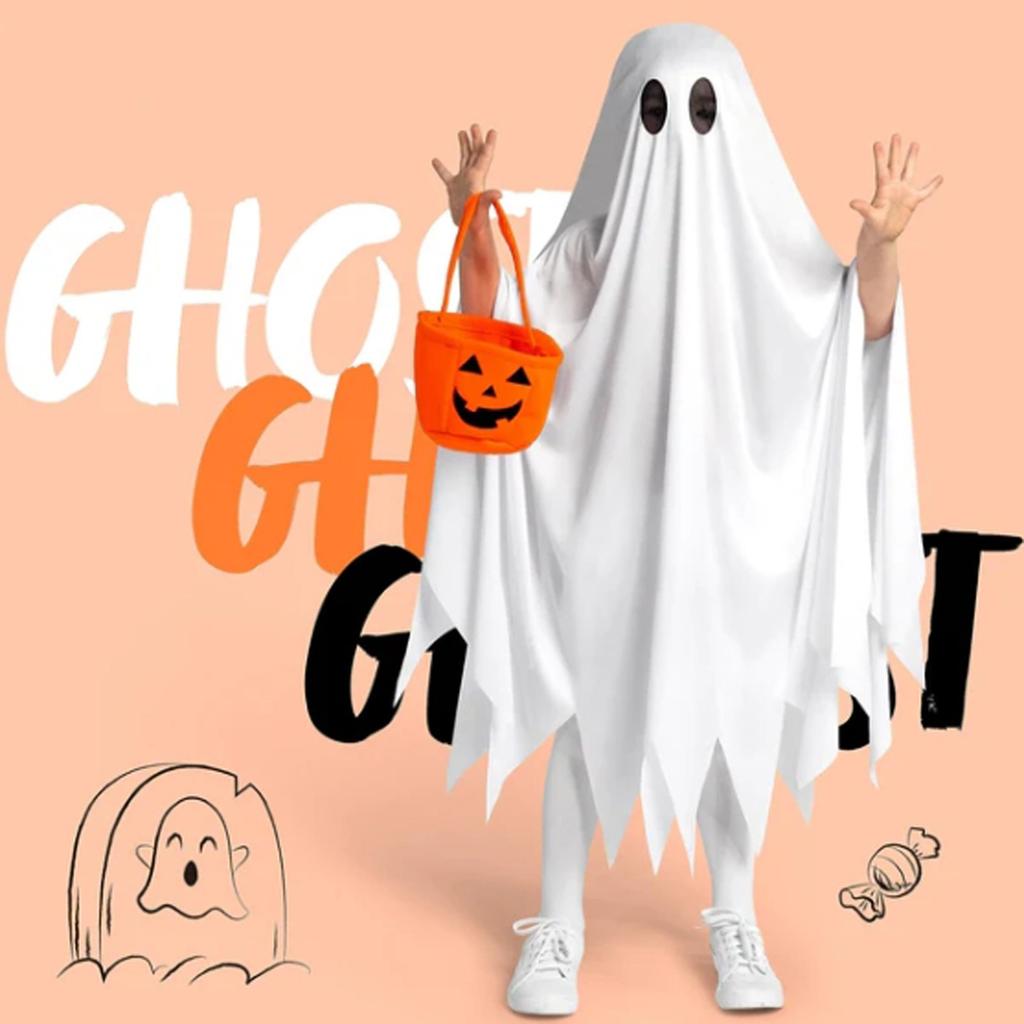 Halloween Kids' Costumes Witch & Cloak Ghost Cosplay Outfit For Kindergarten Stage Performances Costumes White