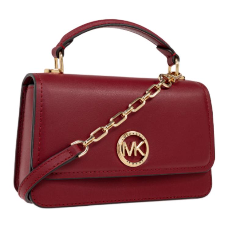 Michael Kors Gold Accented Lock Closure Design Leather Shoulder Crossbody Handbag Women handbag Deep-Red 32T4GD8C5L-DEEPRED
