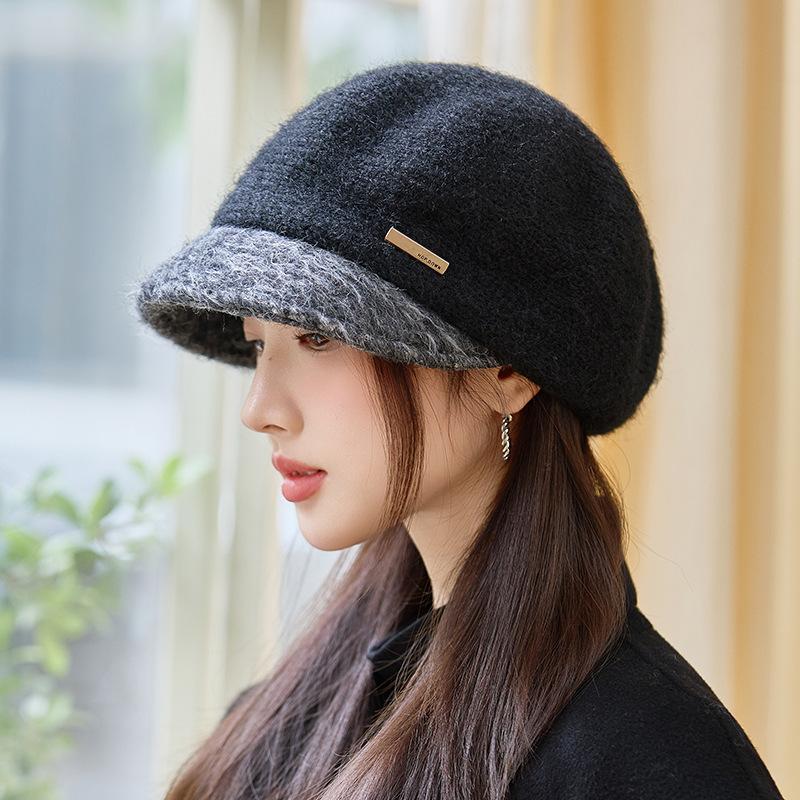 Autumn and Winter Elegant Woolen Beret Retro Casual Thickened Hat Outdoor Windproof Warm Painter Hat