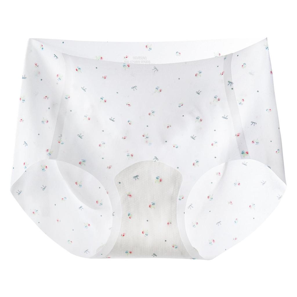 Ultra-thin Pastoral Ice Silk Seamless Quick-dry Underwear for Women - Antibacterial, Bare Feel, Summer Style with Print Design.