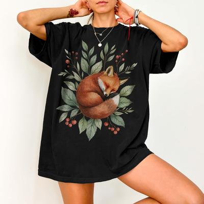 Vintage Forest Fox Shirt Comfort Colors®, Floral Woodland Animal Tee, Cottagecore Nature Shirt, Forestcore Wildlife Shirt, Animal Lover Gift