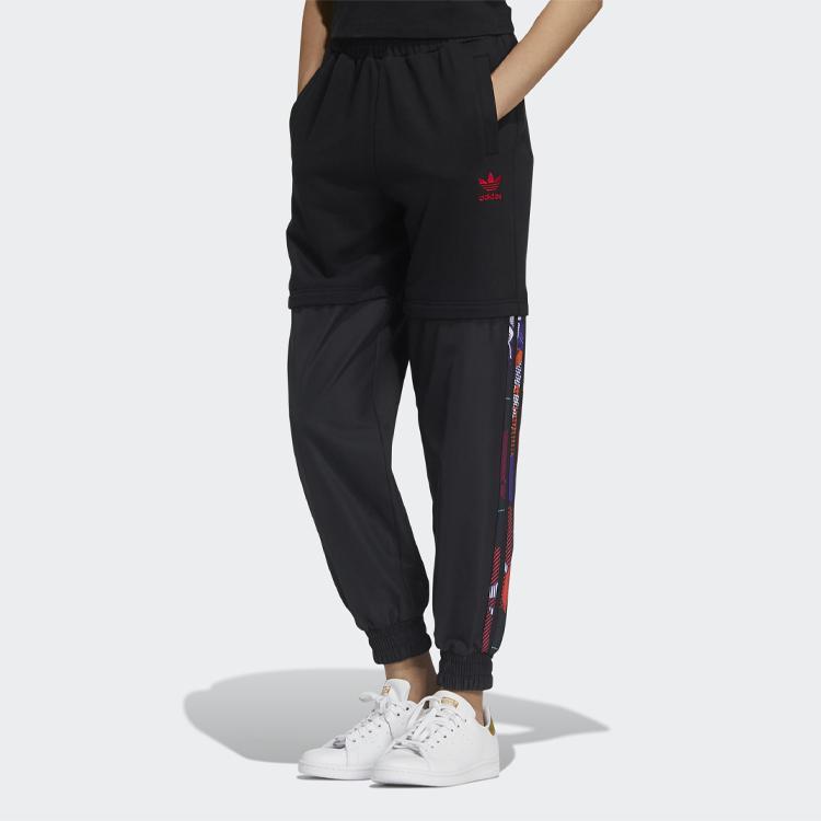 adidas Originals Color Block Lässige Retro Jogginghose mit Bündchen Gestrickte Sporthose Damen Unterteile Schwarz GN4739