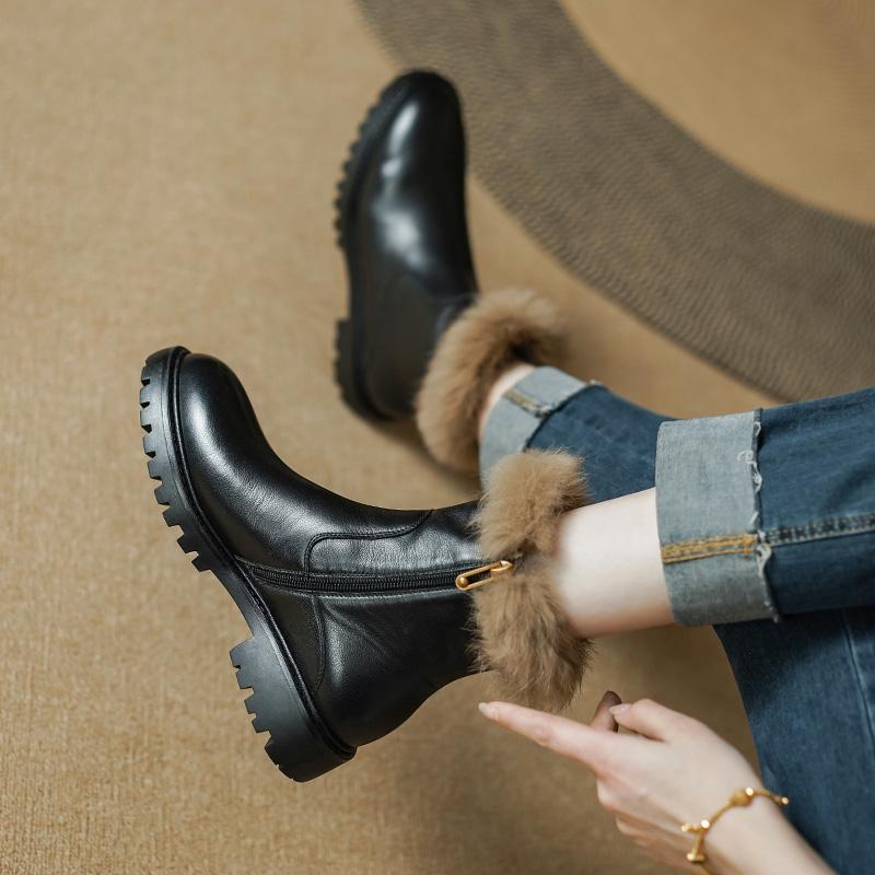 2024 Newest Genuine Leather Women Boots Winter High Quality Thick Heels Casual Working Shoes Woman Ankle Boots Shoes for Women